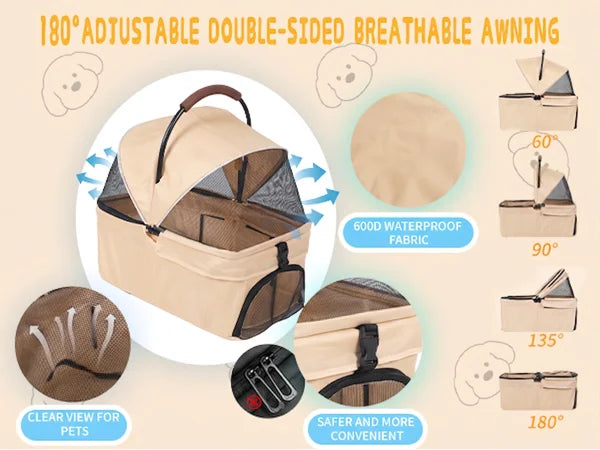 2-in-1 Pet Stroller for Small Dogs Cats Foldable Lightweight 4 Wheel Dog Stroller with Removable Carrier Travel Portable Pet Cart