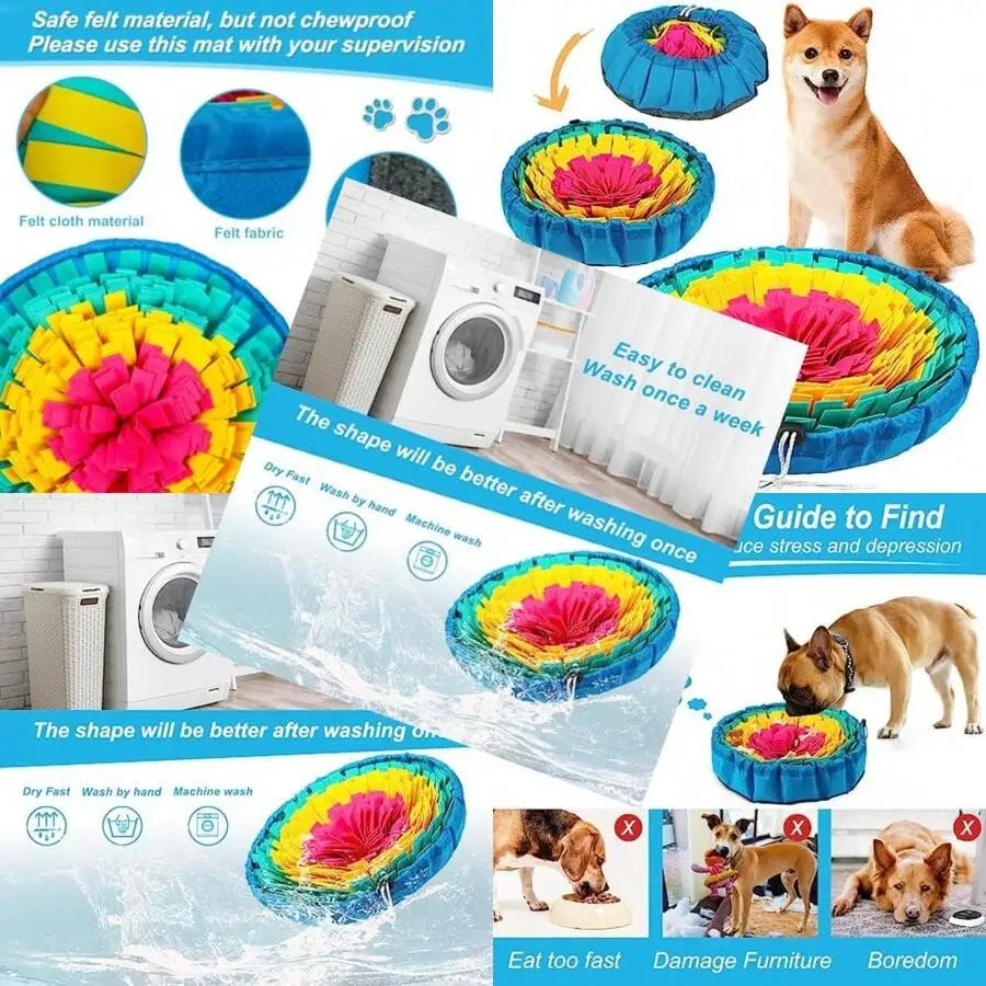 Snuffle Mat For Dogs Adjustable Dog Puzzle Toys Sniff Mat Interactive Enrichment Toys For Slow Eating And Mental Stimulation Red Yellow Blue