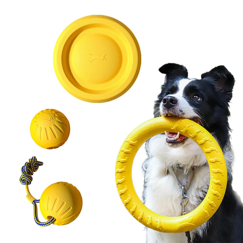 EVA Durable Dog Toys 4 Pack  Flying Disc + Ball + Tug Rope for Puppy & Adult Dogs  Chew-Proof Teeth Cleaning Set（2024 Best Seller）
