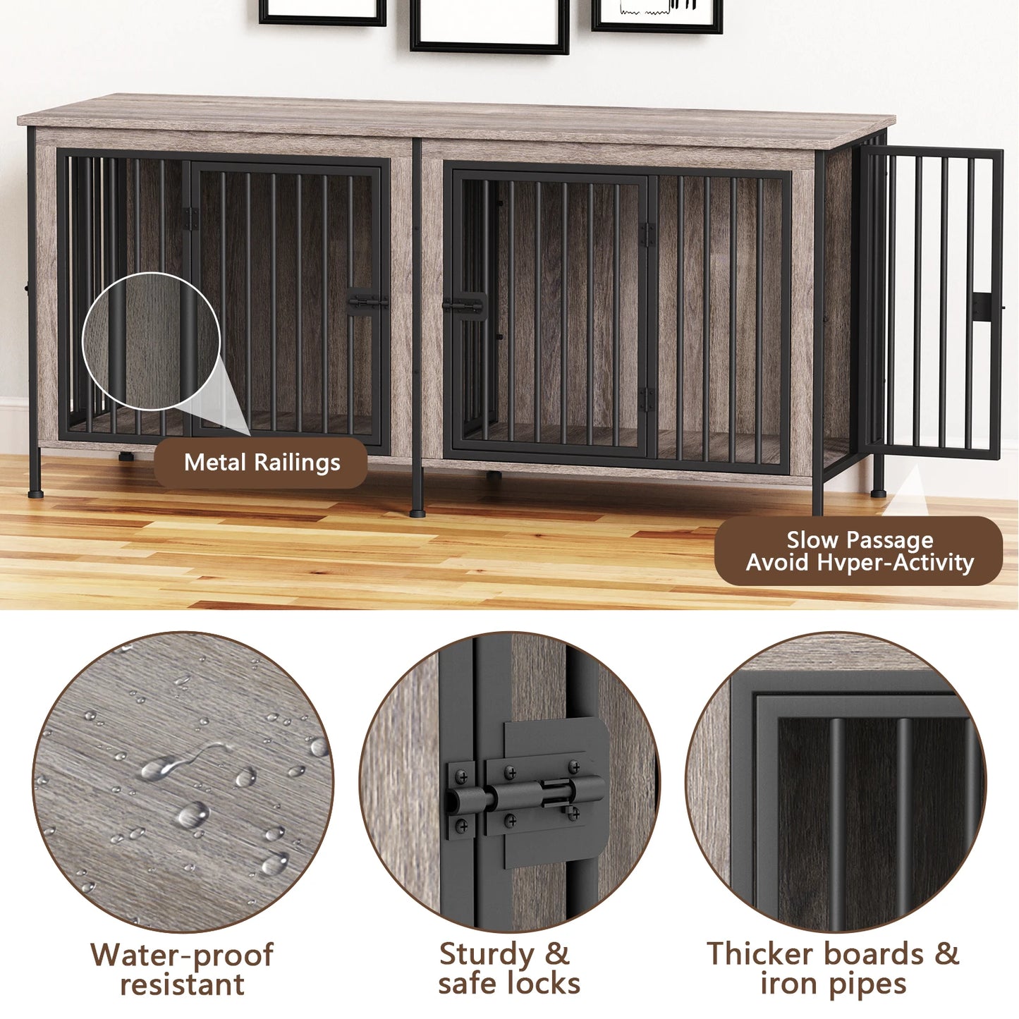 Heavy Duty Dog Crate Furniture for 1/2 Dogs,Multi-Functional Dog Kennel Table as TV Stand/Plant Stand,for Small Medium Large Dog