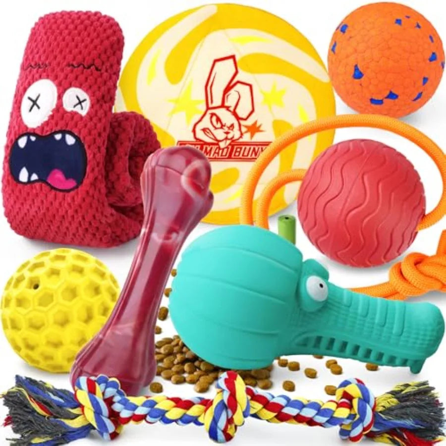 Heavy Duty Various Dog Chew Toys for Aggressive Chewers 9 Pack Indestructible Large Dog Toys Include Tug Chew and Rope Toys
