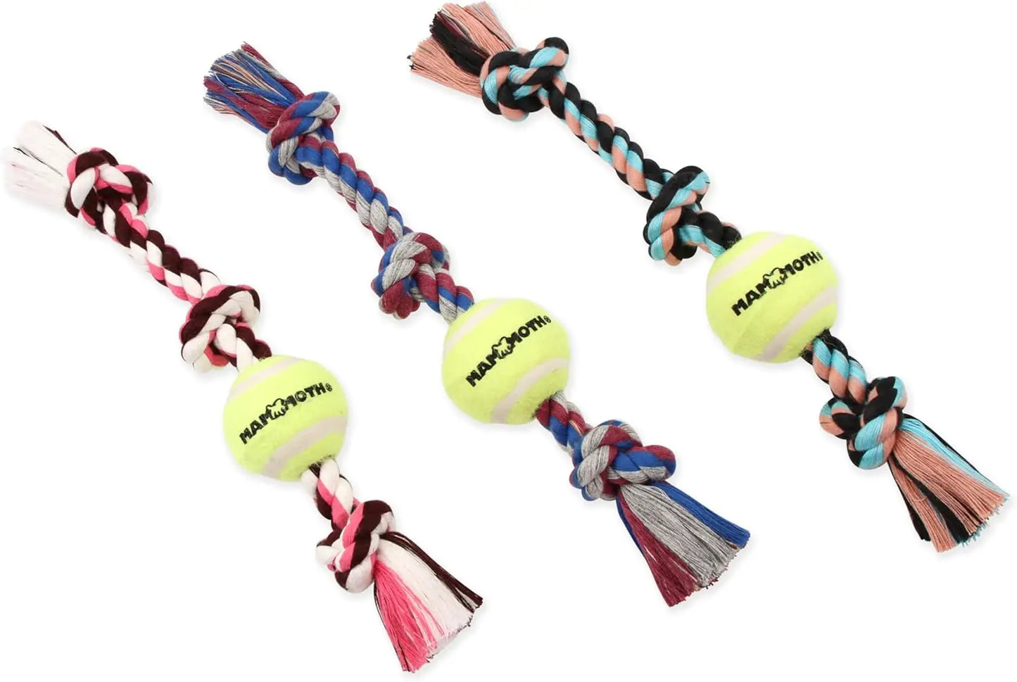 Premium Cotton-Poly Tug Toy for Medium Dogs, Interactive Rope with Tennis Ball - 20", Multi-Color