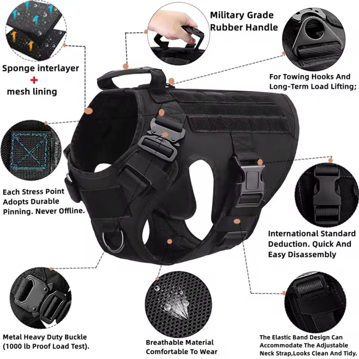 Tactical Dog Harness  Leash Molle Pouches For Medium Large Dogs, German Shepherd Training Walking Vest, Dog Harnesses