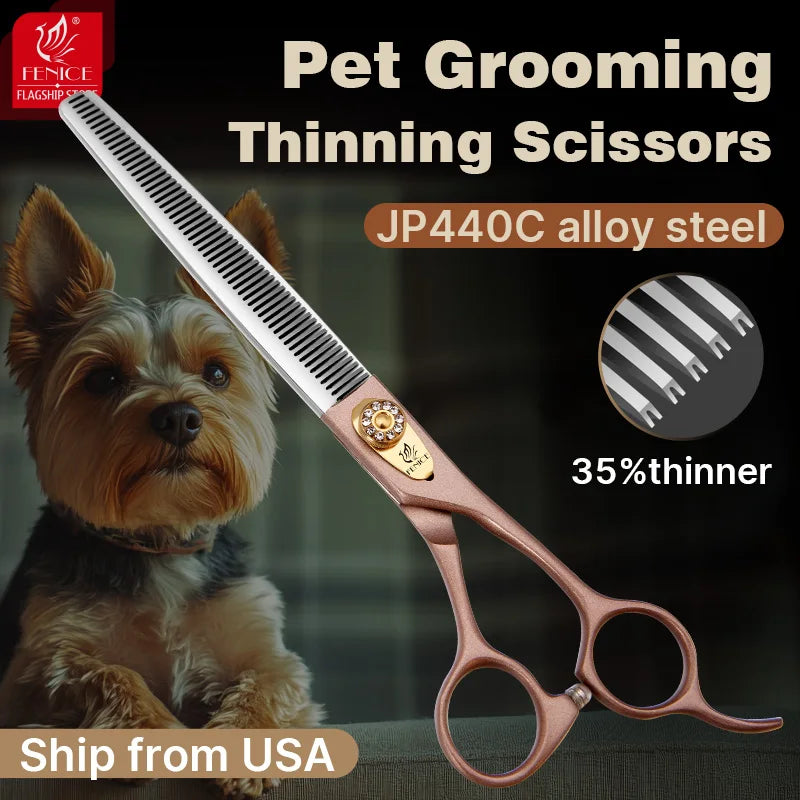 Fenice High-grade 7.5inch JP440C Steel Specials pet grooming thinner scissors Thinning