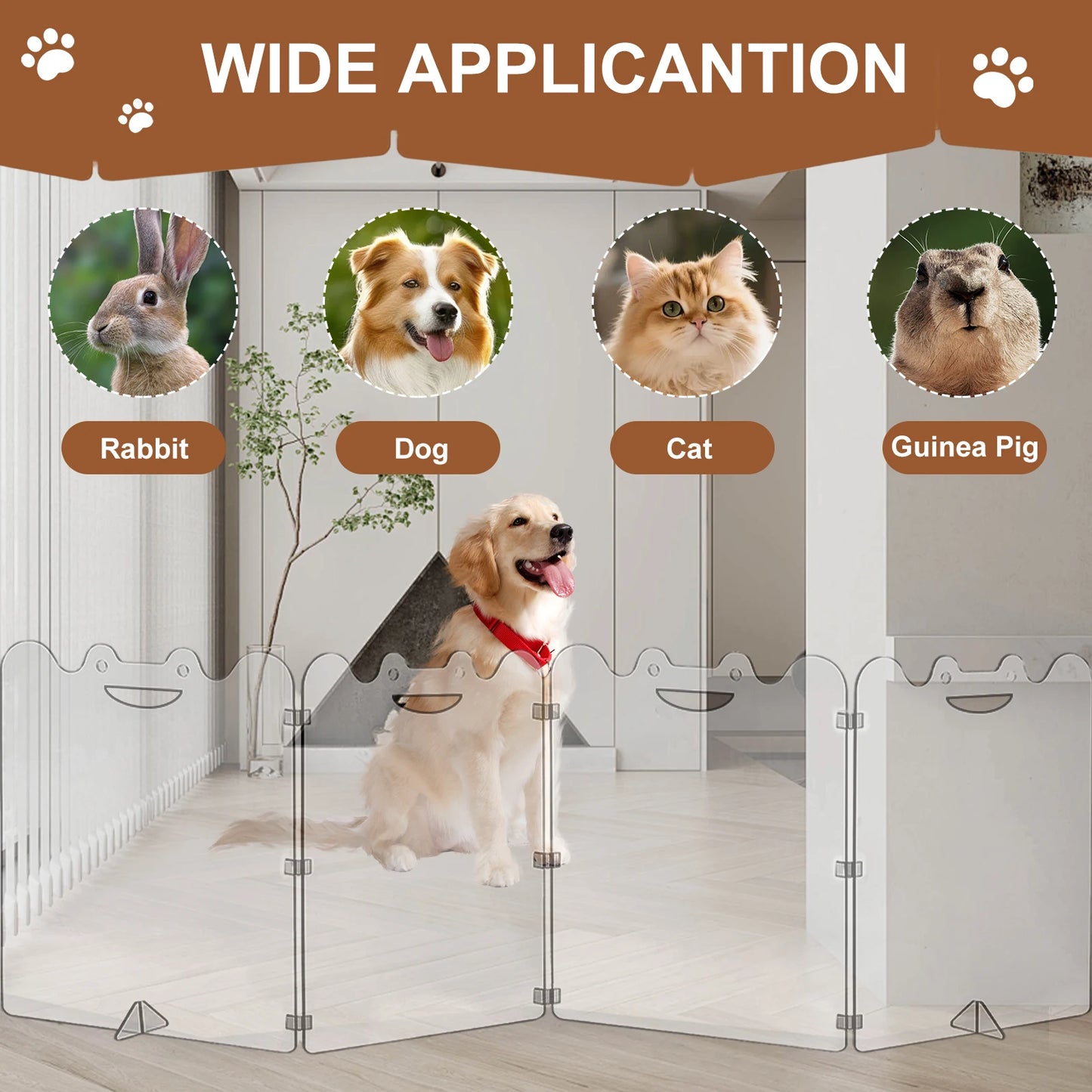 Folding Clear Dog Gate 4/6-Panel, Transparent Indoor Pet Barrier with Handles for Small Dogs Hallways