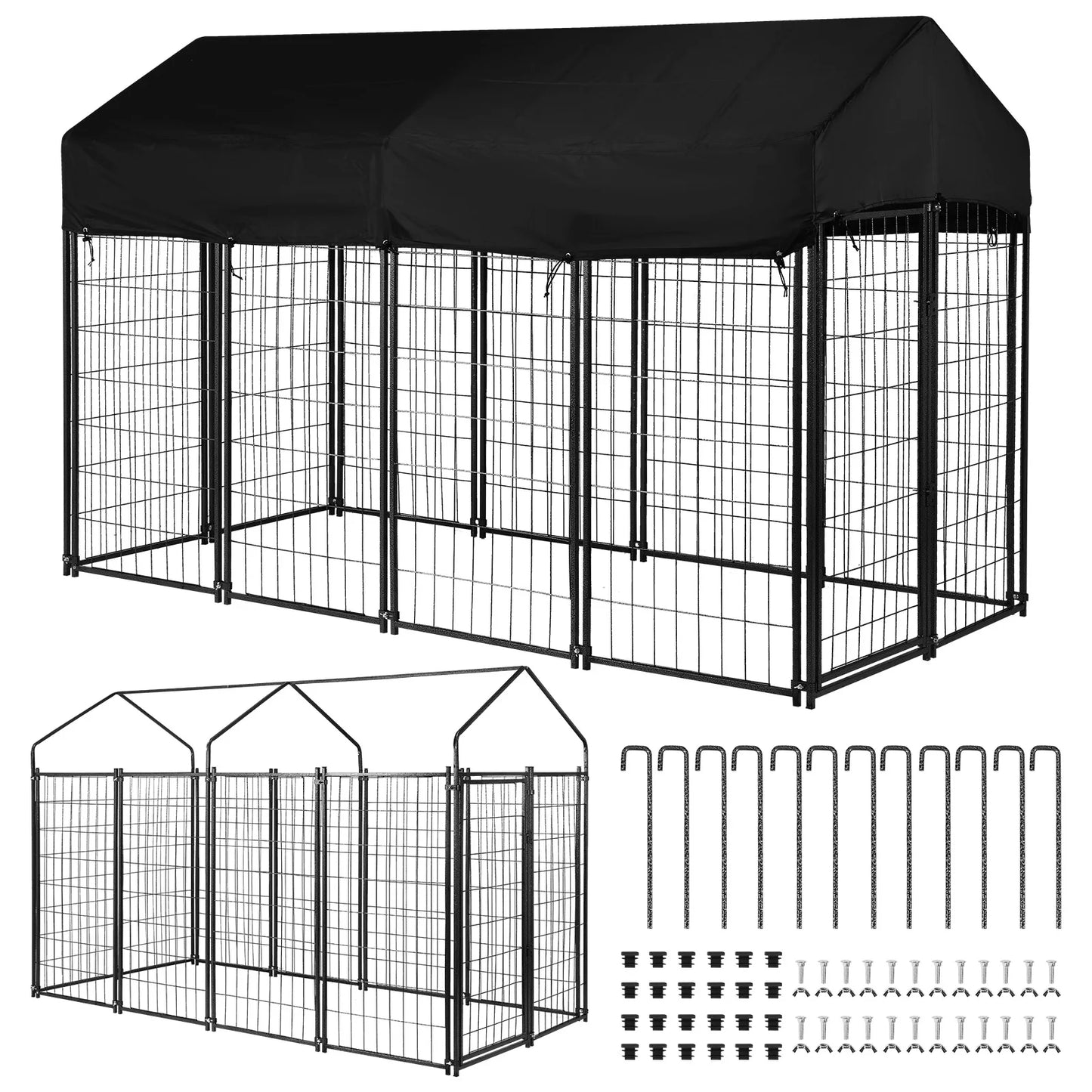 Outdoor Secure Wire Crate Kennel UV-Resistant Heavy Duty Welded Wire Steel Dog Playpen Fence with Door for Small/Medium Dogs