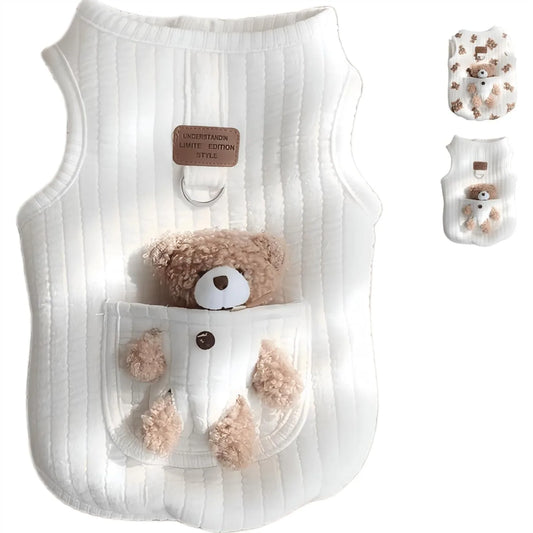 Cute Pet Apparel Plush Bear Pattern Sleeveless Dog Clothes for Small Puppy Kitten Pullover Soft Skin-Friendly