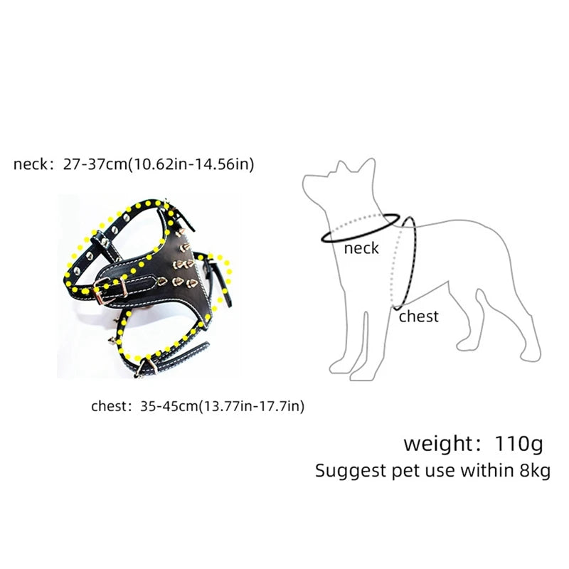 Spiked Studded Leather Puppy Dog Harness Vest For Small Breeds Dog Harness Dog Leash 1 PCS Black