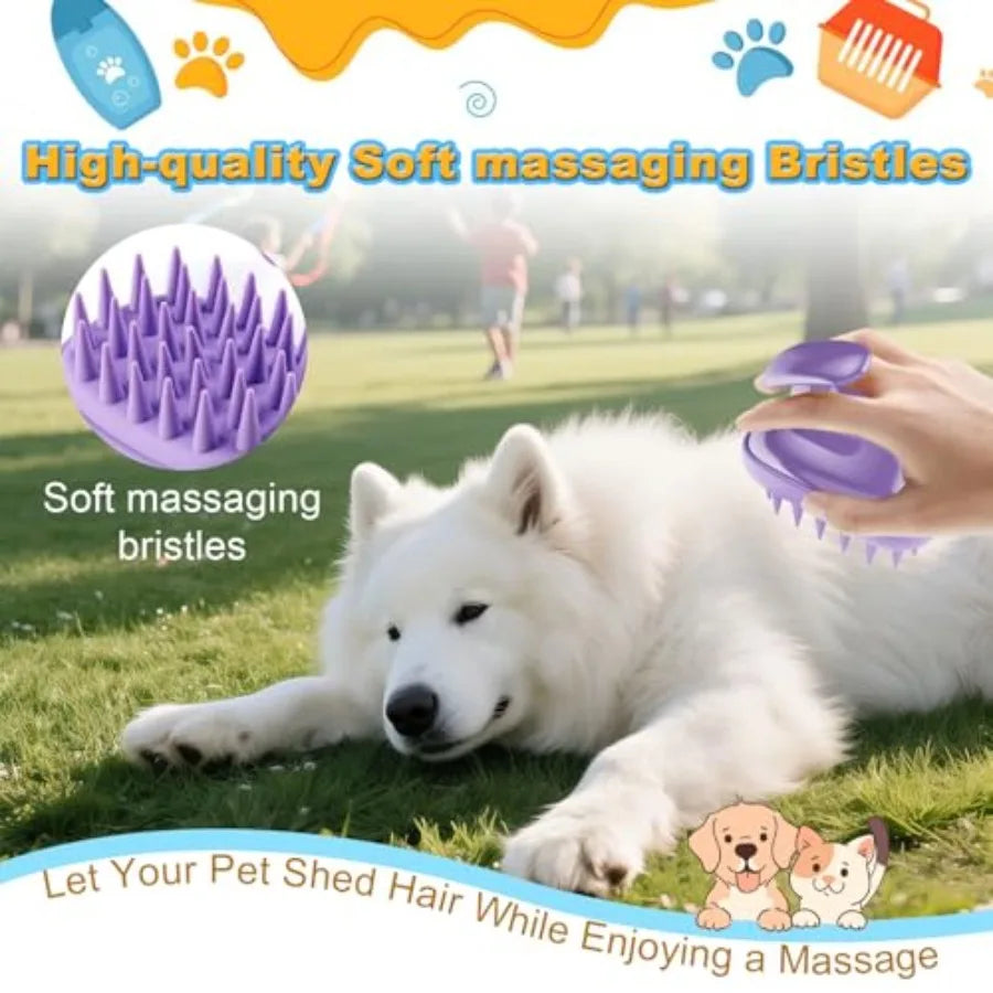 2-in-1 Dog Bath Brush for Grooming and Massage - Pet Silicone Brush for Long and Short Haired Dogs and Cats, Dog Scrubber
