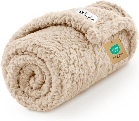 Premium Fleece Dog Blanket Soft Sherpa Pet Throw for Small Medium Dogs Cats Beige 30x20 inches