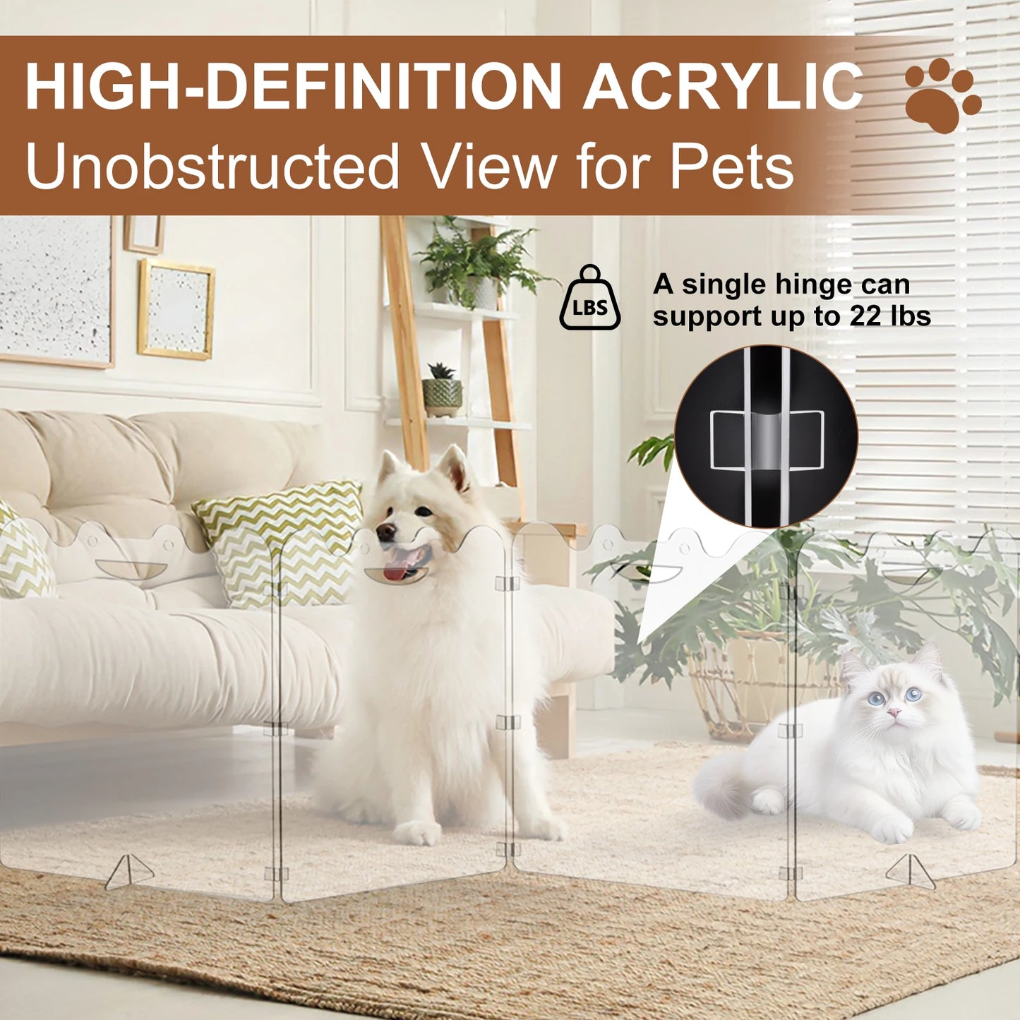 Folding Clear Dog Gate 4/6-Panel, Transparent Indoor Pet Barrier with Handles for Small Dogs Hallways