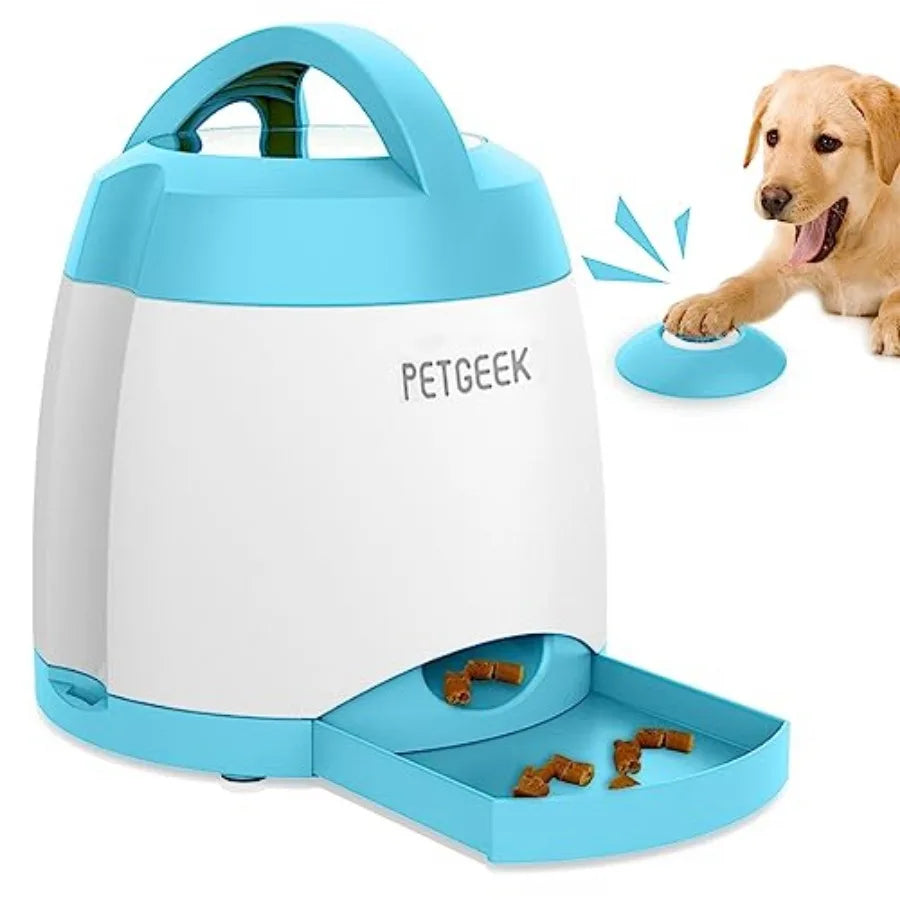 Automatic Dog Treat Dispenser with Button - Puzzle Memory Training Feeder Pet Geek Button Treat Food Dispensing Toys Interactiv
