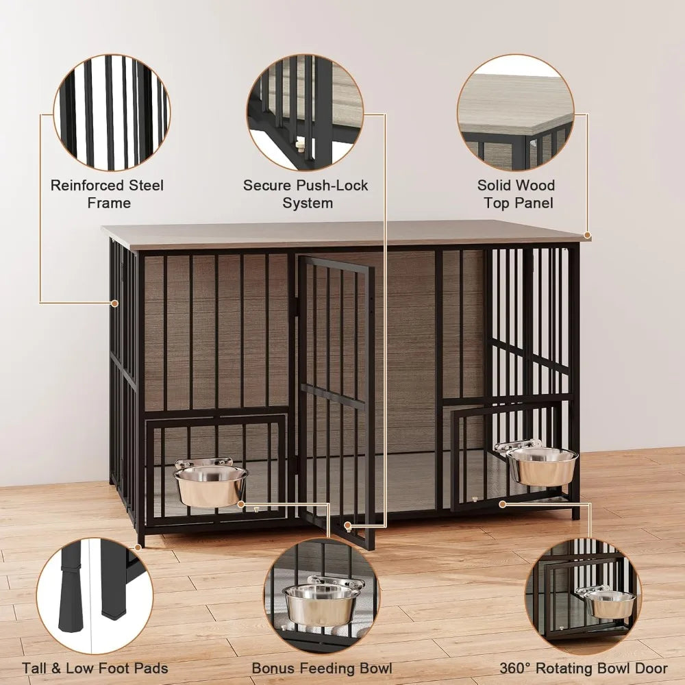 Large Foldable Dog Crate Furniture, Dog Kennel with Storage Top, Wooden Dog Crate Table for Medium to Large，Customized