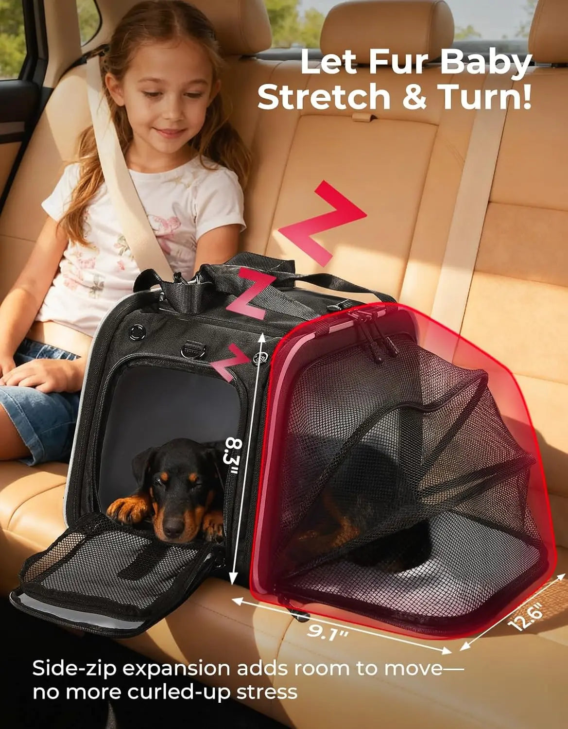 Motorcycle Dog Carrier Expandable, Airline Approved Pet Carrier for Small Dogs & Cats Under 17 lbs, Soft-Sided Travel Bag