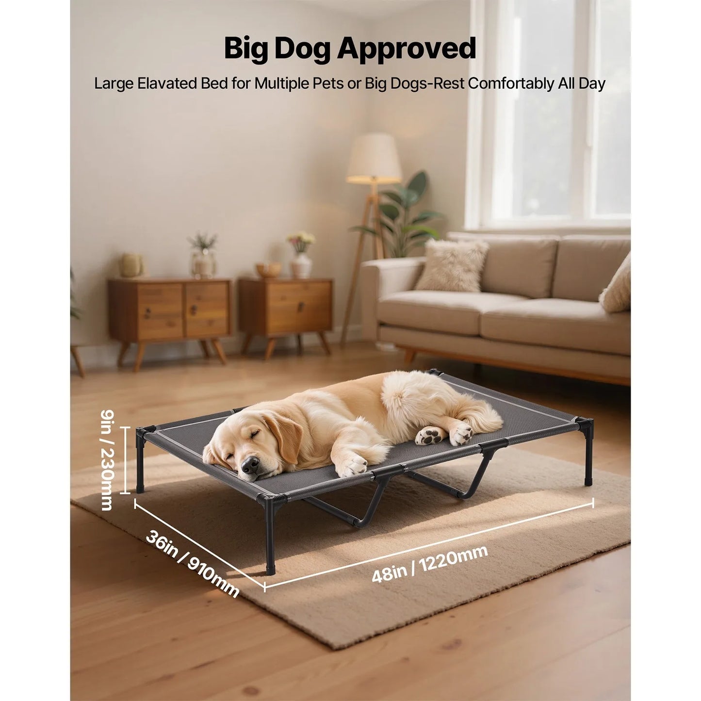 Elevated Dog Bed for Large Dog Portable Raised Dog Cot w/ Metal Frame XL