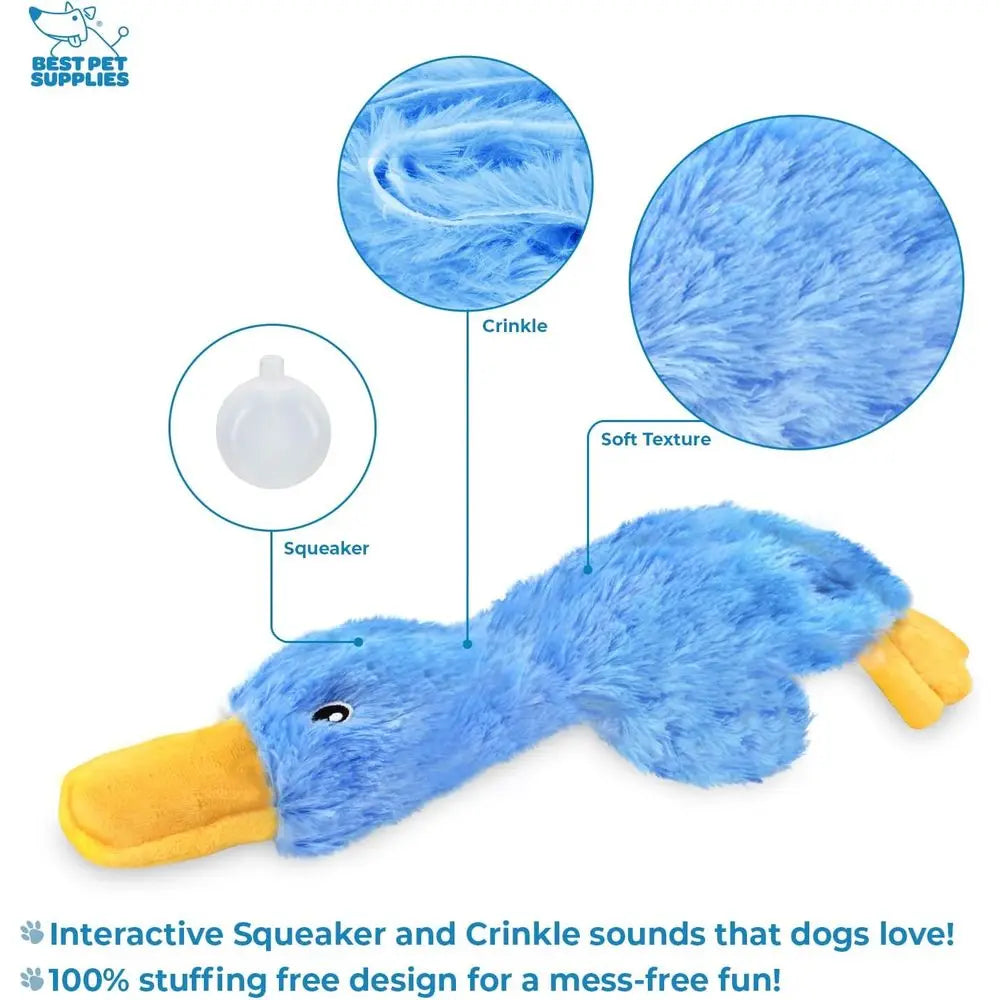 Pet Supplies Interactive Squeaky Dog Chew Toy, Ideal for Small, Medium & Large Dogs, and Pet Lovers - Crinkle Duck (Blue), Large
