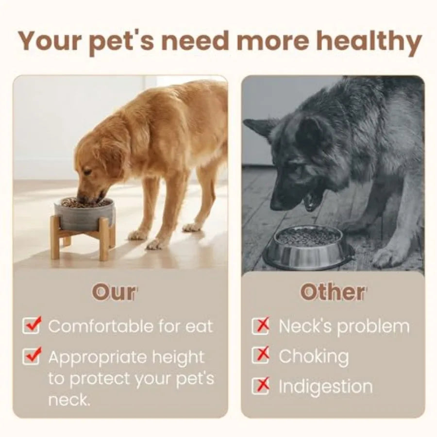 Elevated Ceramic Dog Bowl with Bamboo Stand Raised Pet Feeding Station for Small Medium Dogs Cats Modern Design with Anti-Slip