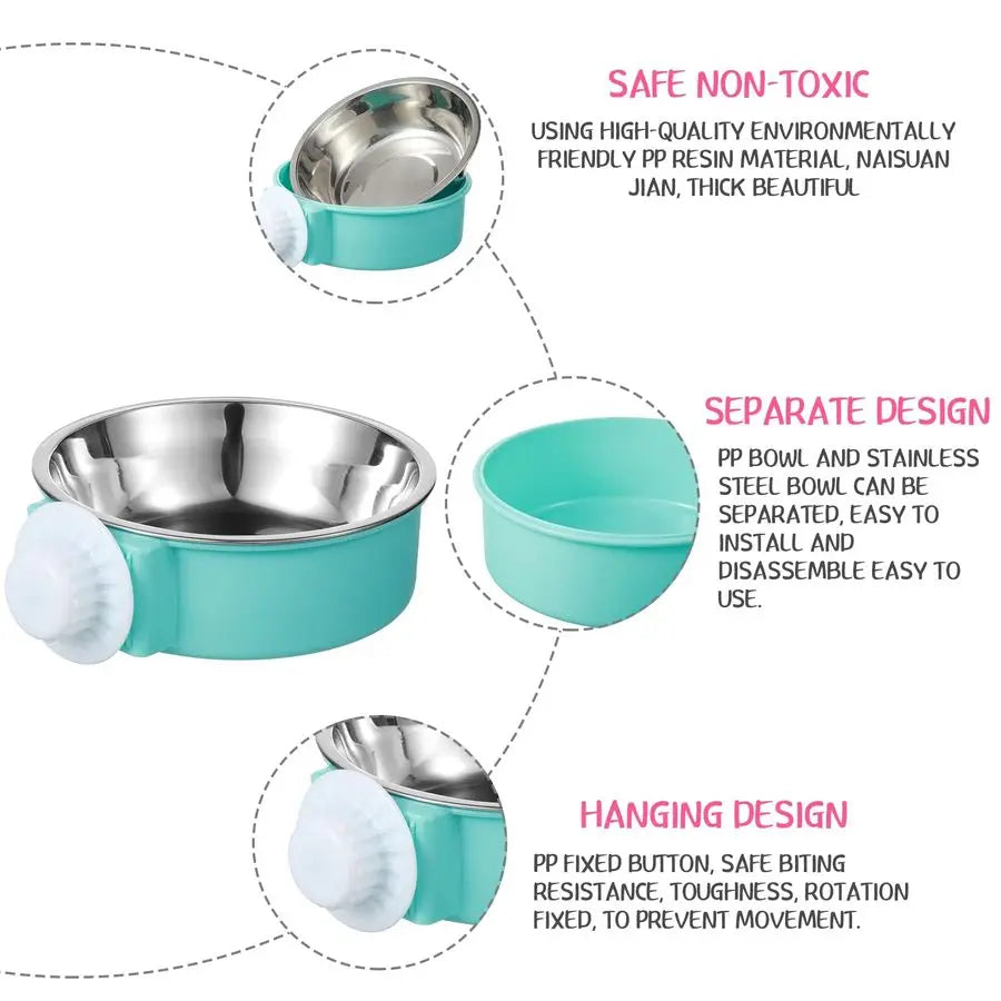 12 Pcs Crate Bowls Bulk Puppy Dog Bowls for Kennel, Removable Stainless Steel Crate Water Bowl, Kennel Hanging Food Feeders Coop