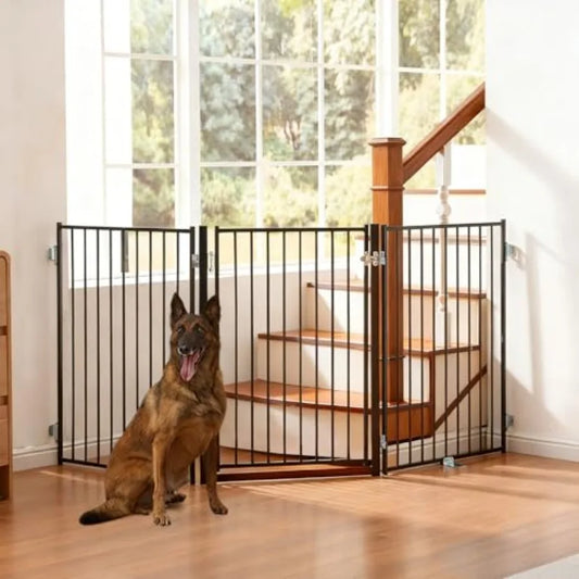 Free Standing Dog Gate with Door 36'' Tall Foldable Dog Fence for Indoor and Outdoor Up to 78 Inch Extra Wide Puppy Gate for St