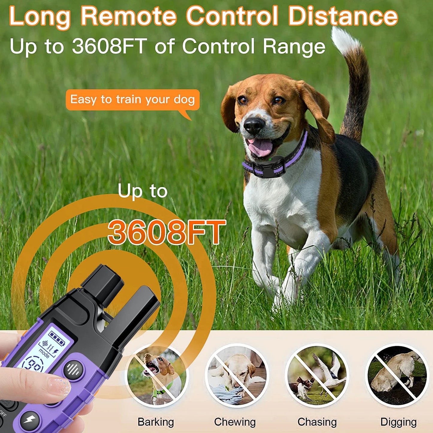 3300Ft Electric Dog Training Collar Remote Control Waterproof Pet Behavior For 5-120lbs Puppy With Vibration Shock Beep