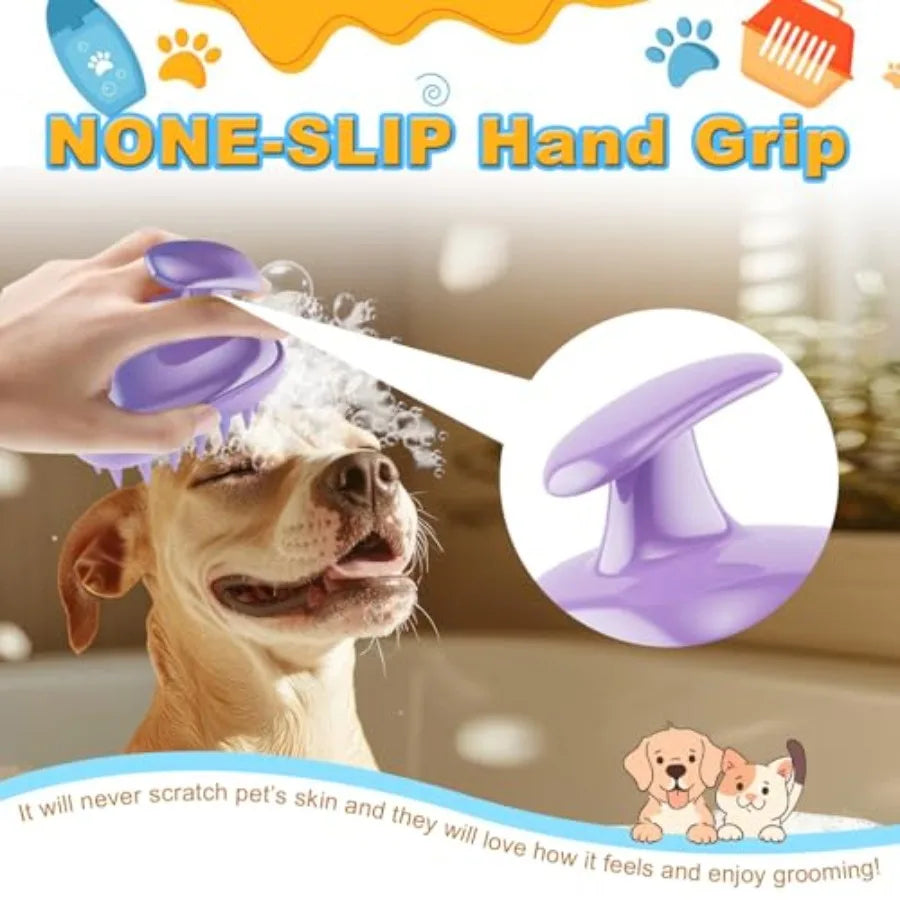 2-in-1 Dog Bath Brush for Grooming and Massage - Pet Silicone Brush for Long and Short Haired Dogs and Cats, Dog Scrubber