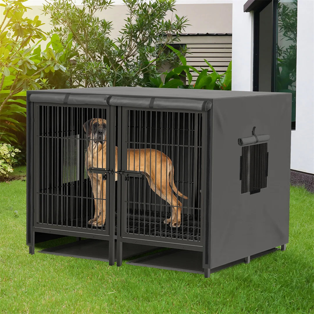 2-in-1 Heavy Duty Metal Dog Cage with Removable Divider, Pet Dog Crate Double Kennel for Two Dogs