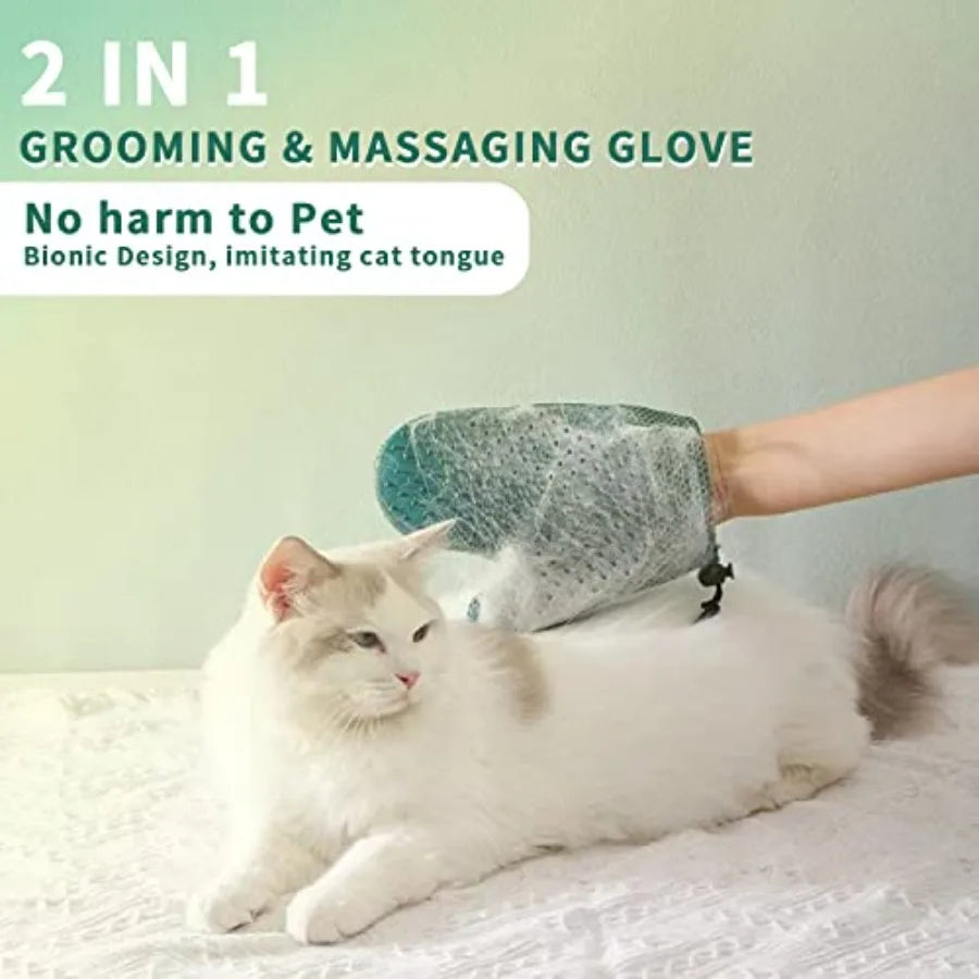 2 in 1 Cat Fur Glove Pet Hair Remover Glove for Dog Grooming Blue Shedding Brush with Massage Function Efficient Hair Remover