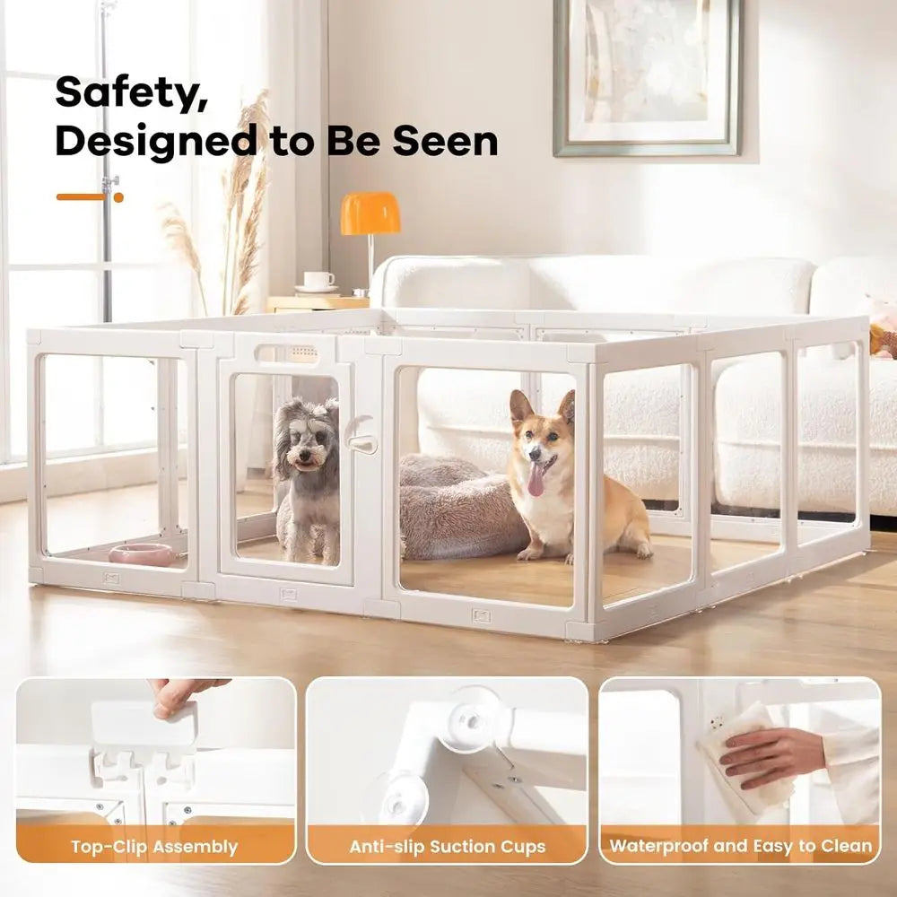 Clear Acrylic Dog Playpen Indoor, Puppy Cat Small Pet Play Pen, Pet Cat Playpen for Rabbits, Dog Fence Crate Kennel Whelping Cag