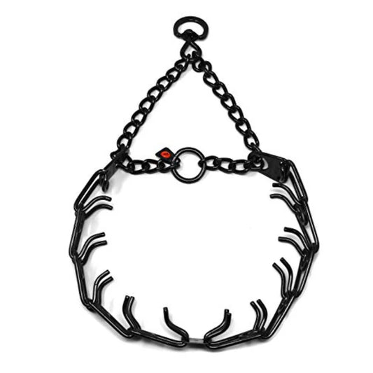 Dog training collar for anti-pull use, stainless steel prong, black color, 3.2 mm thickness, 23 in length, swivel