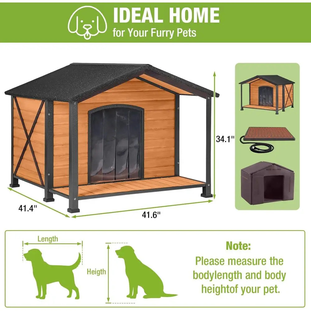 Extra Large Heated Dog House for Outside XL Insulated Dog House Outdoor Weatherproof Dog Kennel with Thermostat-Controlled Heati