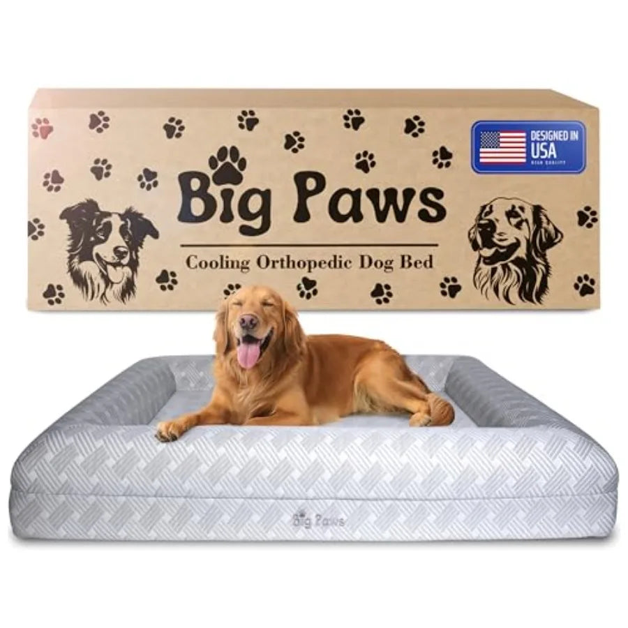 XL Senior Dog Cooling Orthopedic Bed with Enclosed Support High-Density Memory Foam Waterproof Liners Washable Cover in Gray