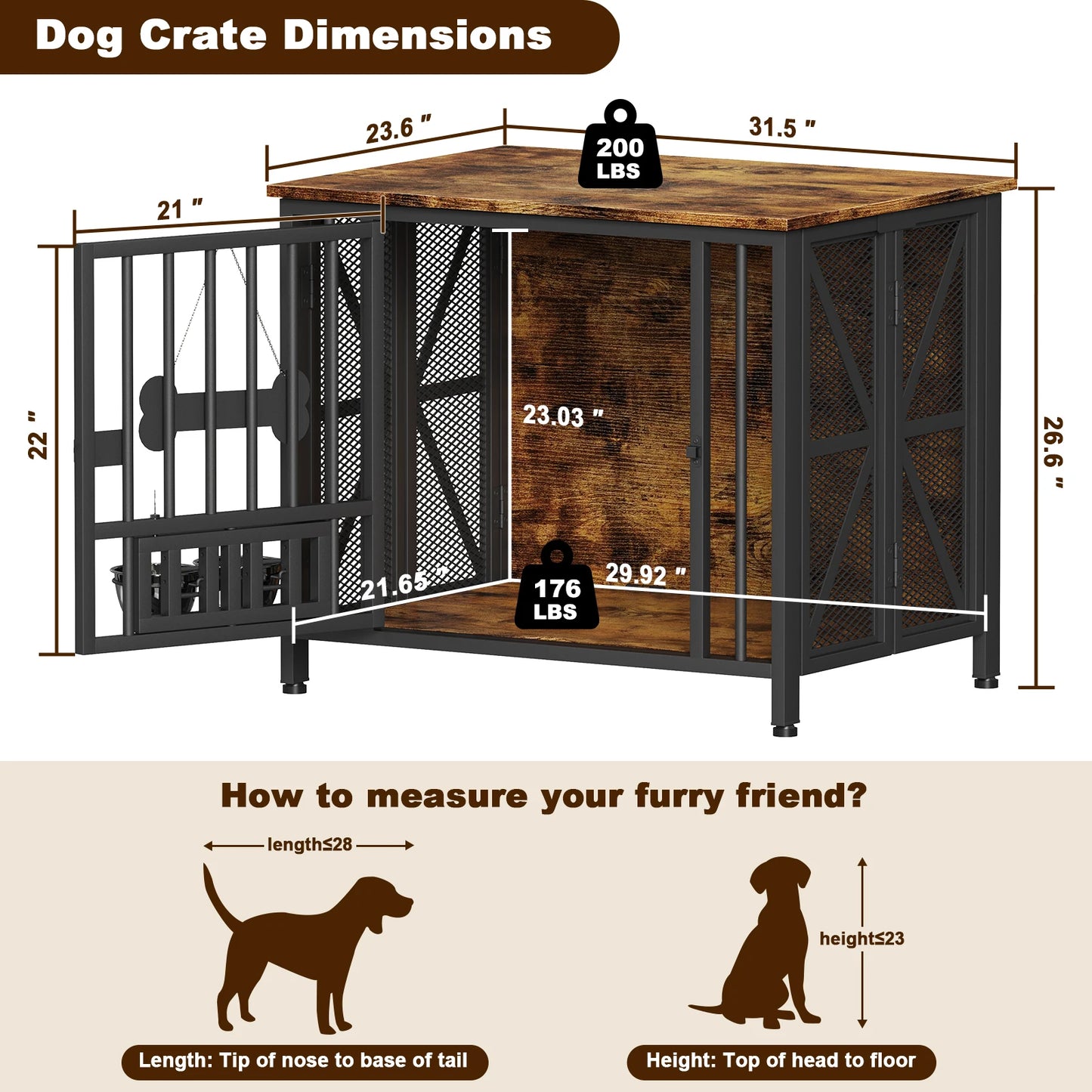 Foldable Large Dog Crate Furniture,31"/41.3"Assembly-Free Dog Crates for Large Dogs, Wooden Dog Kennel Indoor w/ Tag & Dog Bowls