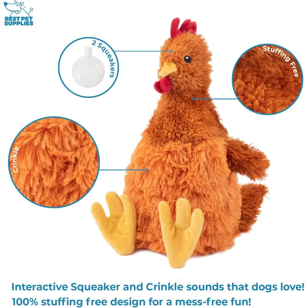 Interactive Squeaky Dog Chew Toy, Ideal for Small, Medium & Large Dogs, and Pet Lovers - Crinkle Chicken (Brown), Large