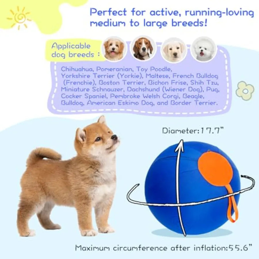 17.7" Herding Ball for Dogs Durable Horse Ball-Inspired Toy with Zippered Cover Fun Exercise Toys for Active Dogs and Backyard
