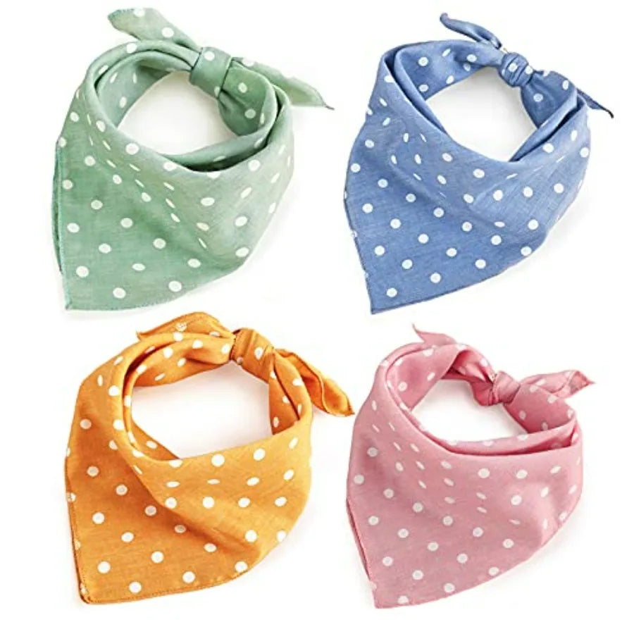 4PCS Spring Dog Bandanas Cat Birthday Cute Soft Cotton Puppy Scarfs Washable Daily Handkerchief Pink Green Blue Orange Comforta