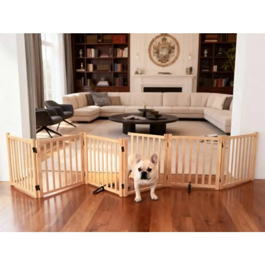 Freestanding Dog Gate Indoor Wooden Dog Gates for Stairs No-Painted Folding Pet Fence with Door for Doorway Safety Barrier - 23