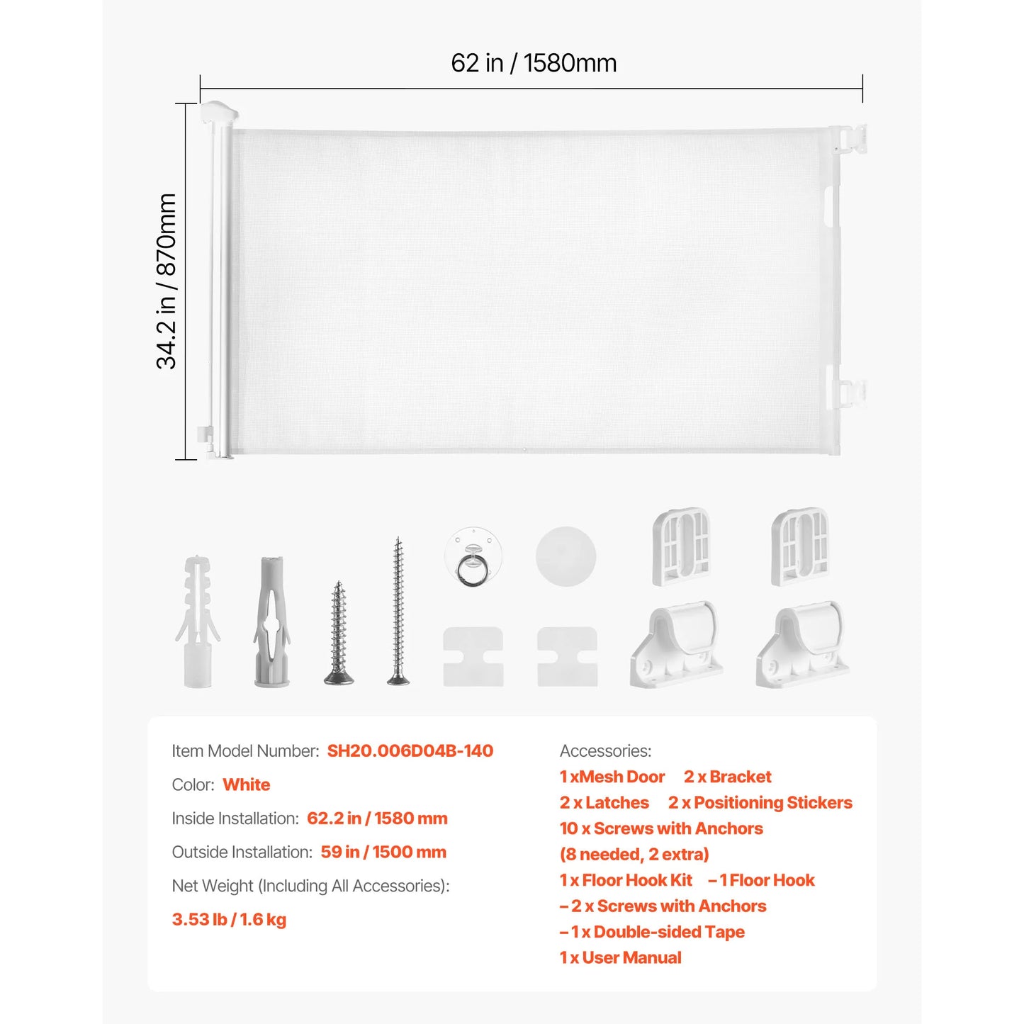 Retractable Baby Gate with Security Lock Walk Through Without Tripping Mesh Dog Gate for Stairs Hallways Indoor/Outdoor