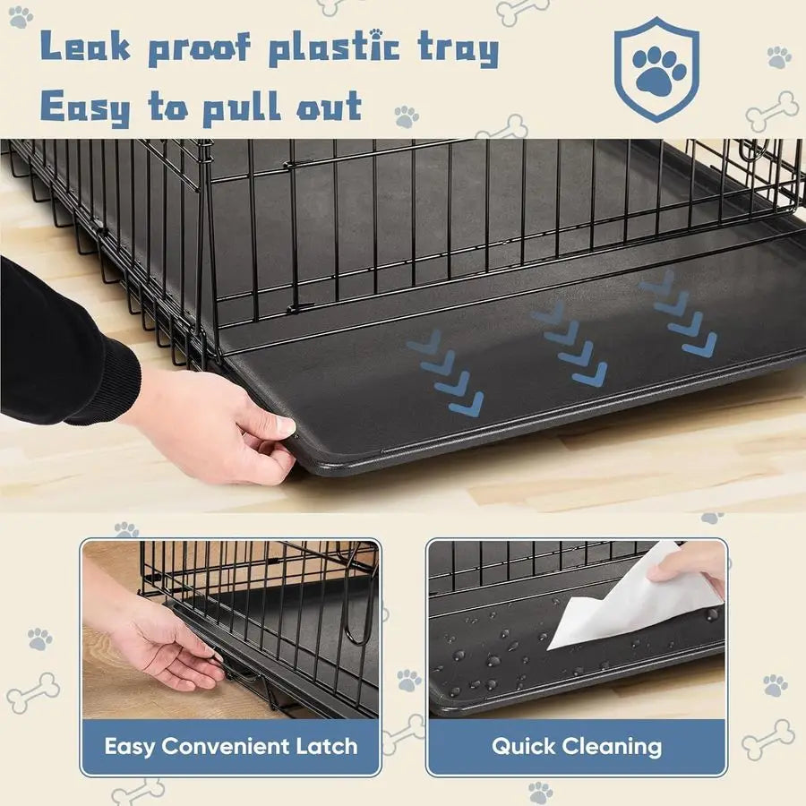 Dog Crate, 24 Inch Small Single Door Dog Cage with Plastic LeakProof Pan Tray, Folding Metal Wire Pet Kennel for Indoor, Outdoor