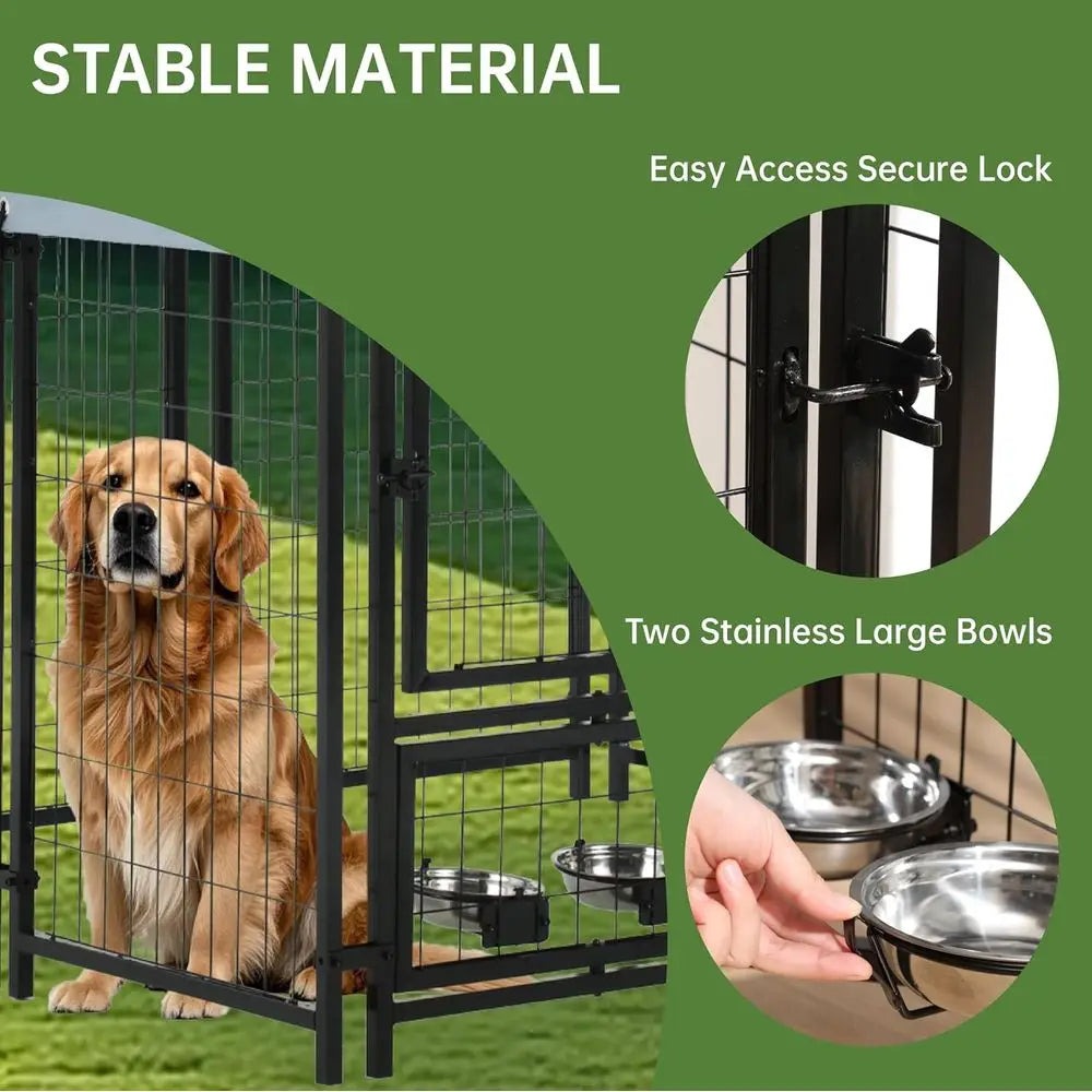 Outdoor Dog Enclosure, Heavy Duty Dog Kennel,  Dog Big Cage,  Steel fence with Secure Lock and UV-Resistant