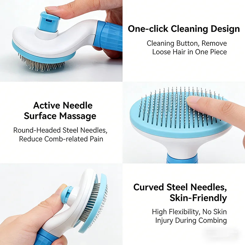 Pet One Button Self Cleaning Slicker Brush Automatic Hair Remover Comb Dog Cat Massage Needle Comb For Pet