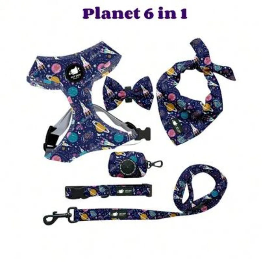 Dog Harness Suit Include Vest Harness Collar Leash Handkerchief Scarf Poop Bag Accessories Pet Dogs Supplies Set