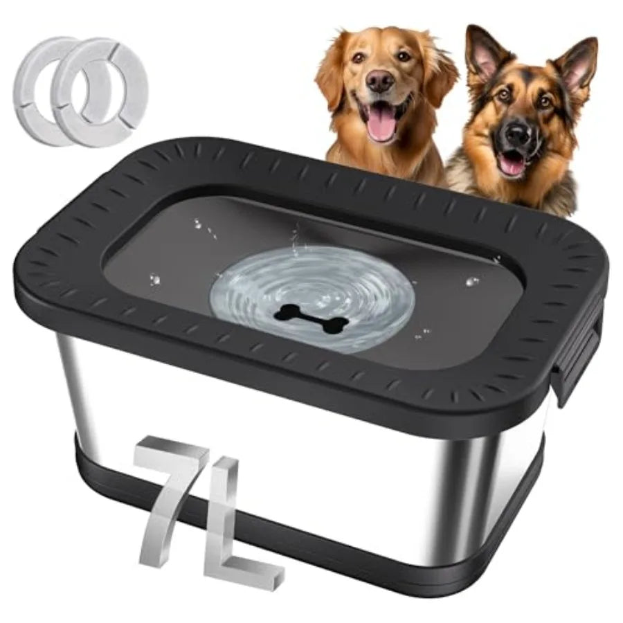10L Stainless Steel Dog Water Bowl No Spill Anti-Splash Dog Bowls with XXL Silicone Mat Spill-Proof Slow Feeder for Messy Drinker