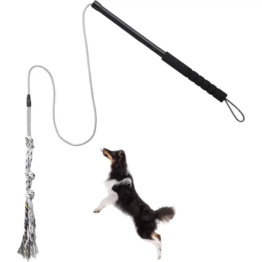 Interactive Flirt Pole, Chase and Tug o War Outdoor Dog Toys, Heavy Duty Dog Teaser Wand Chase Toys with Rope, Durable Stick Pole