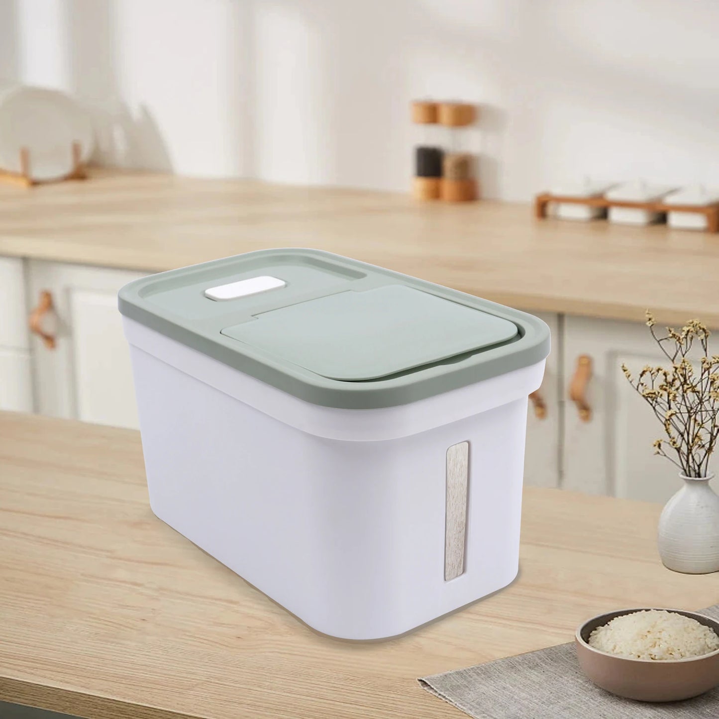 Airtight Rice Storage Container 22 Lbs Food-Grade PP Grain Dispenser with Measuring Cup for Rice Beans Flour & Dry Food
