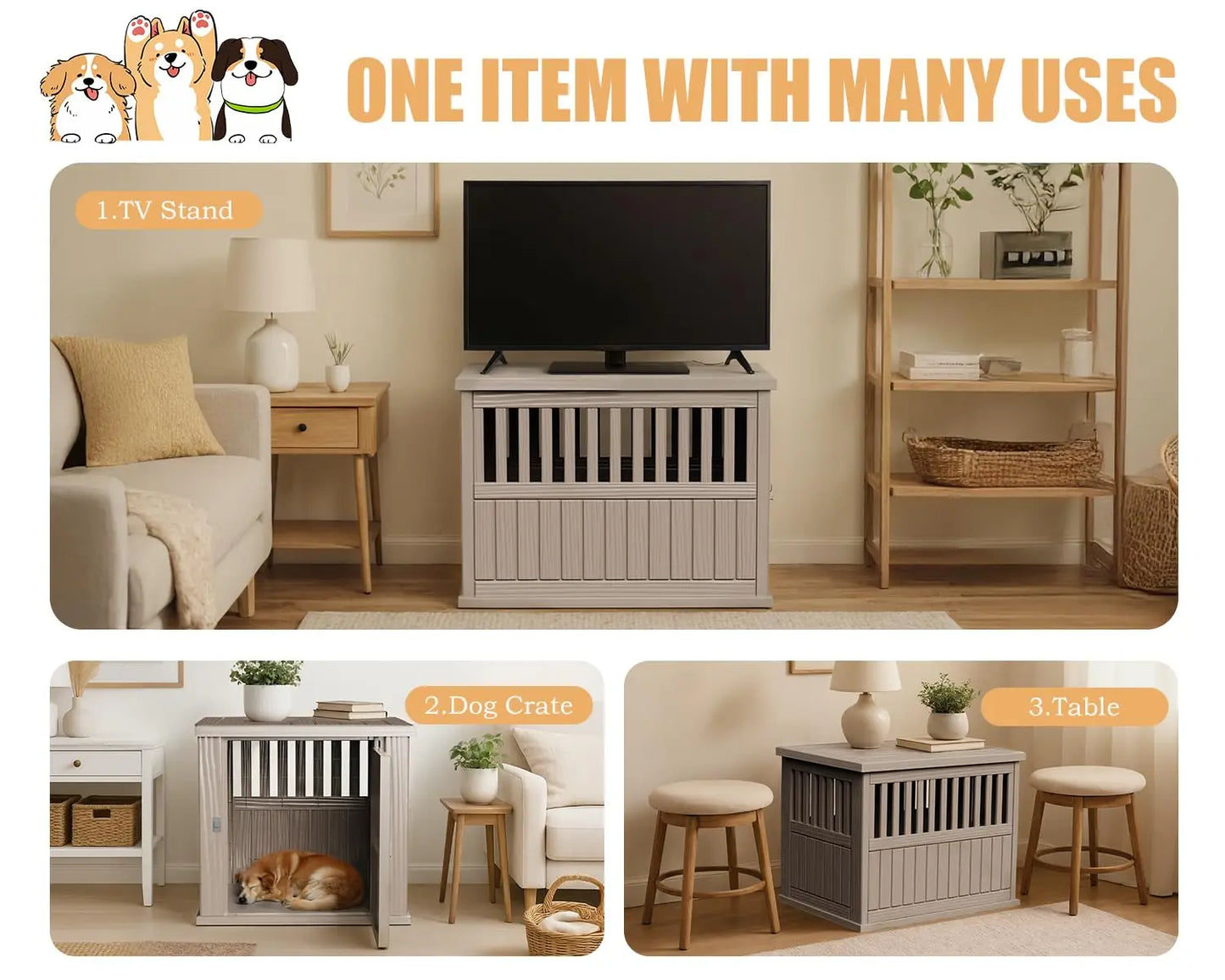 42 Inch Dog Crate Furniture Lockable Dog Kennel Indoor for Large Dogs and Medium Heavy Duty Pet Crate Decorative, Customized