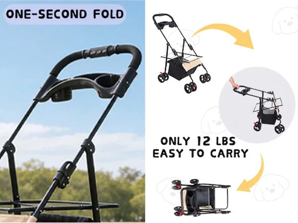 2-in-1 Pet Stroller for Small Dogs Cats Foldable Lightweight 4 Wheel Dog Stroller with Removable Carrier Travel Portable Pet Cart