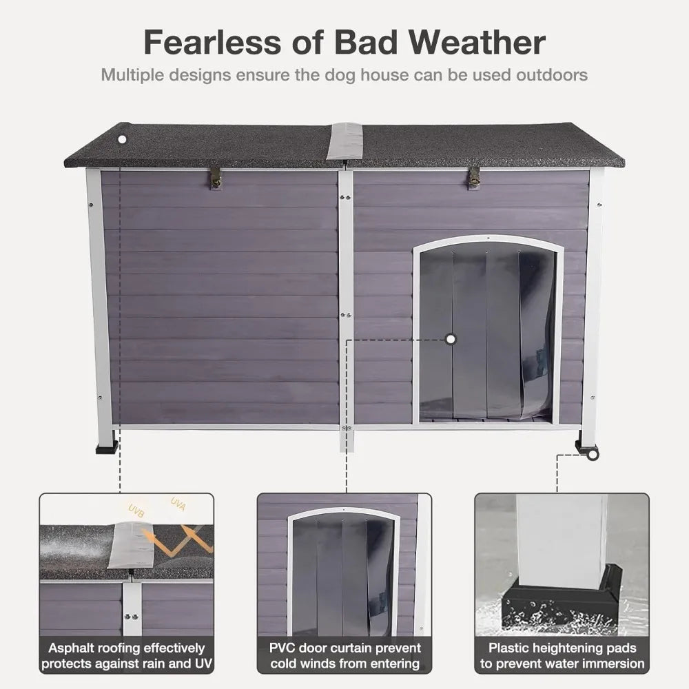 Large Dog House with Insulated Liner for Outdoor - Waterproof Outside Dog Kennel for Small, Medium, and Large Dog