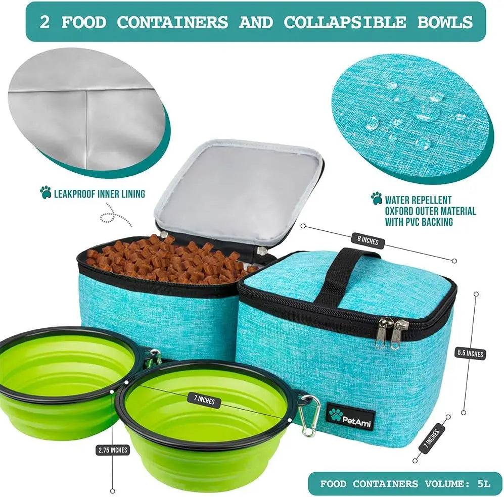 Pet Travel Bag Organizer for Dog & Cat, Large Diaper Bag with Food Container and Bowls, Perfect for Camping