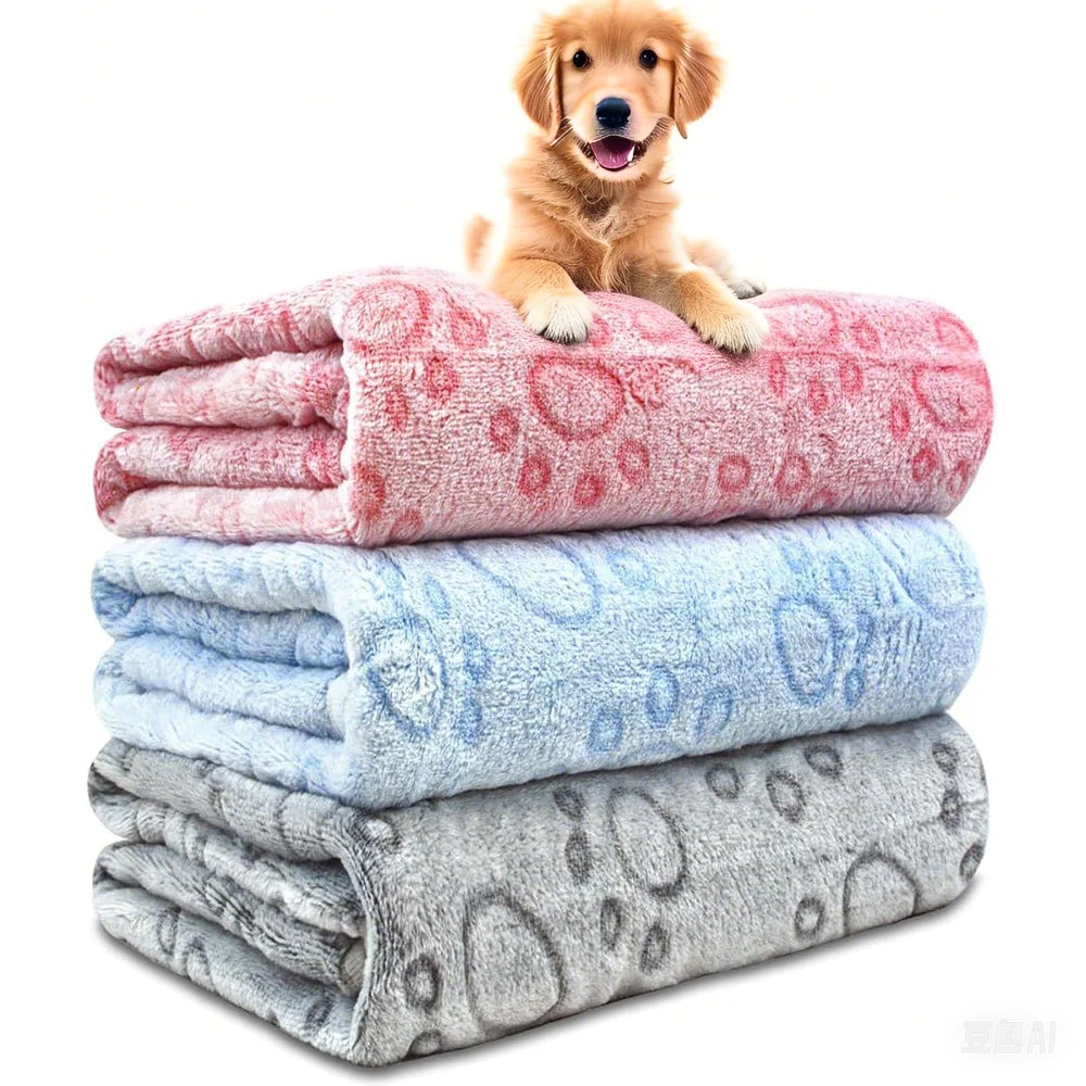 1pcs Ultra-Soft Paw Print Dog Blankets - Machine Washable, Cozy Pet Pillow Pads for Indoor & Outdoor Use - Ideal for Small to Large