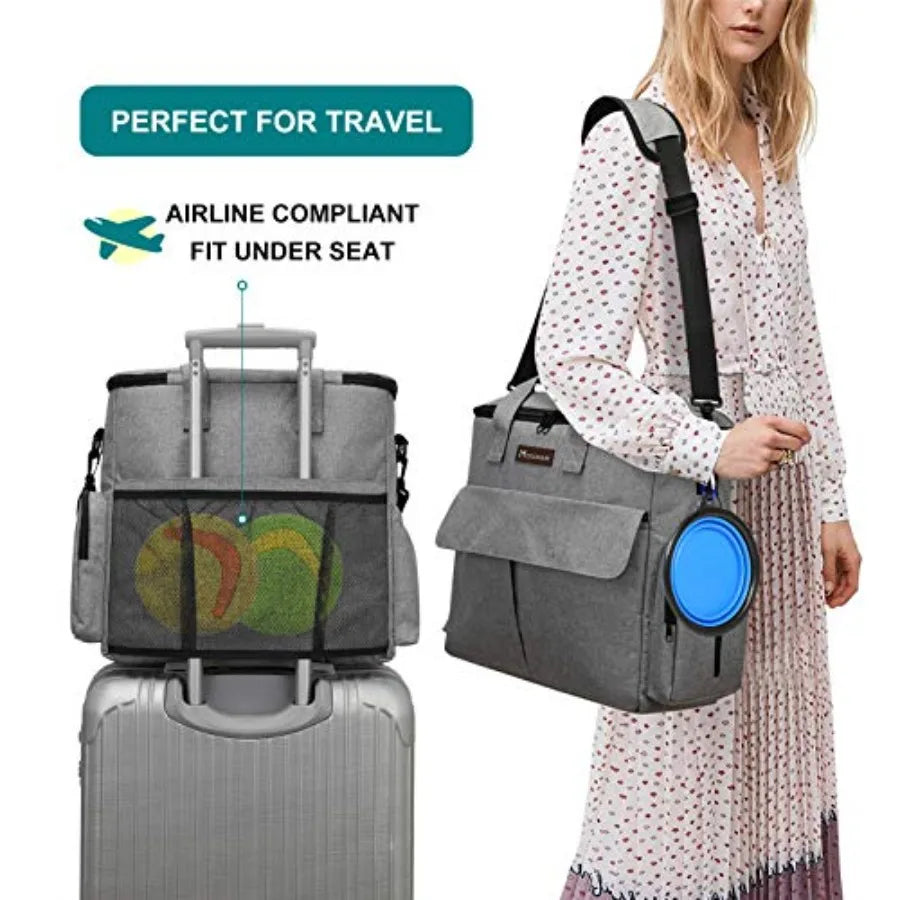 Dog Travel Bag, Weekend Pet Travel Set for Dog and Cat, Airline Approved Tote Organizer with Multi-Function Pockets, 2 Food Sto